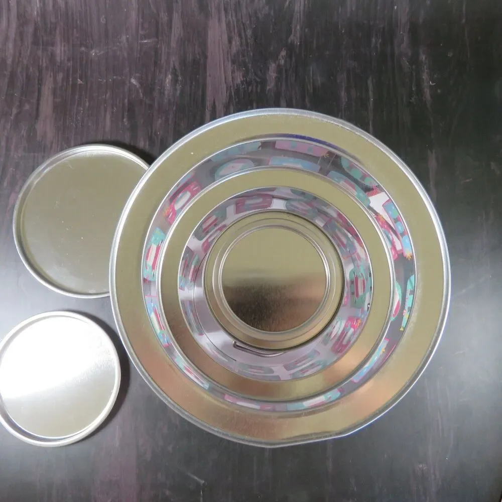 Christmas Nesting Tins Cans Set of 3 Cookies Candy Snack Santa Clear Decorative